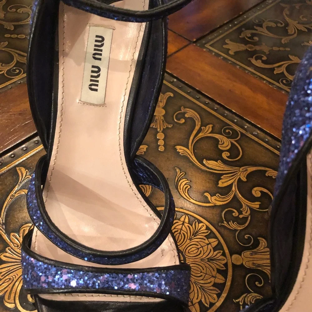 Virtually new Miu Miu strappy sandals in glittered blue